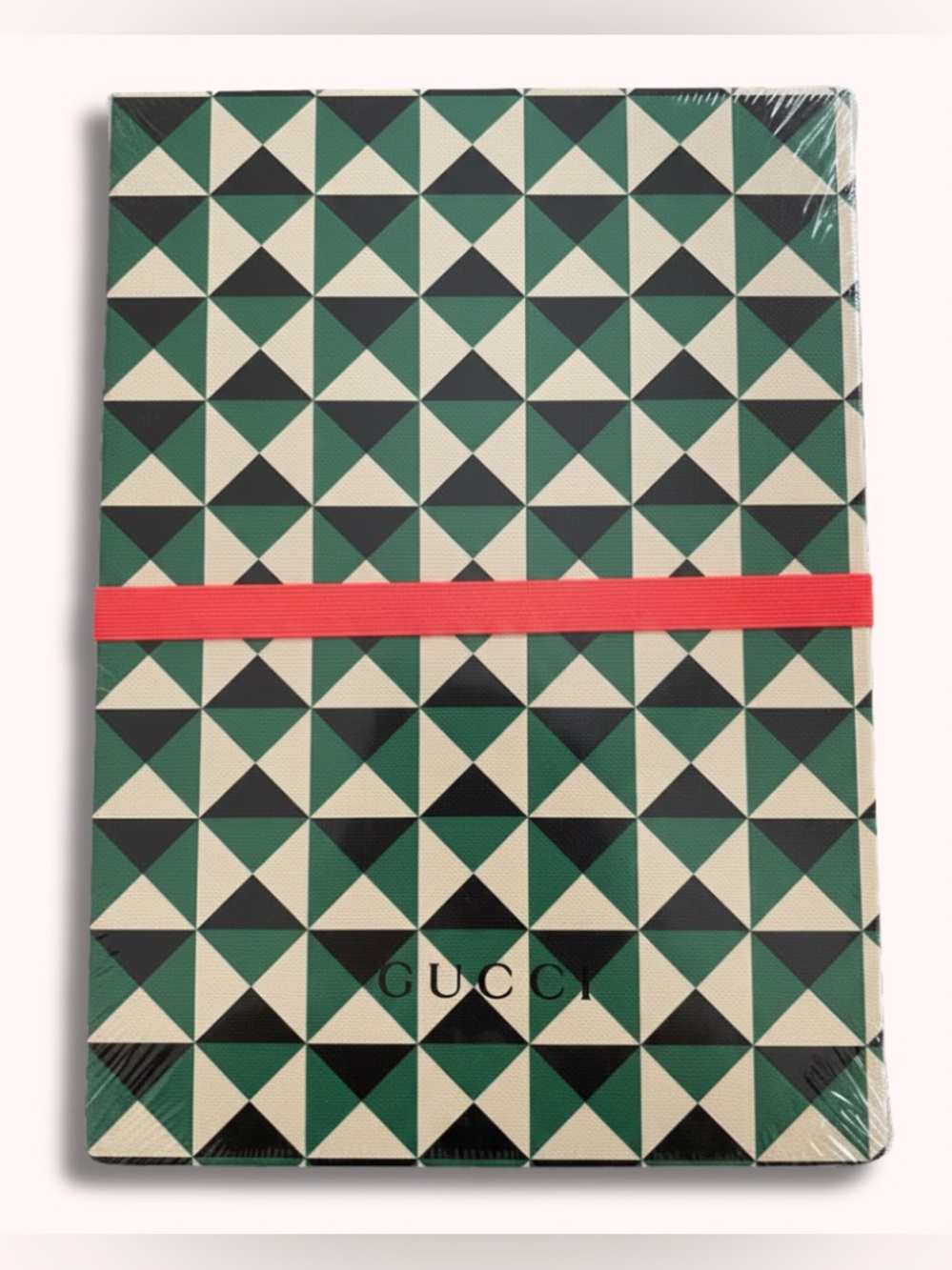 Gucci Green, Black & Cream Geometric Notebook with Red Elastic Band rare
